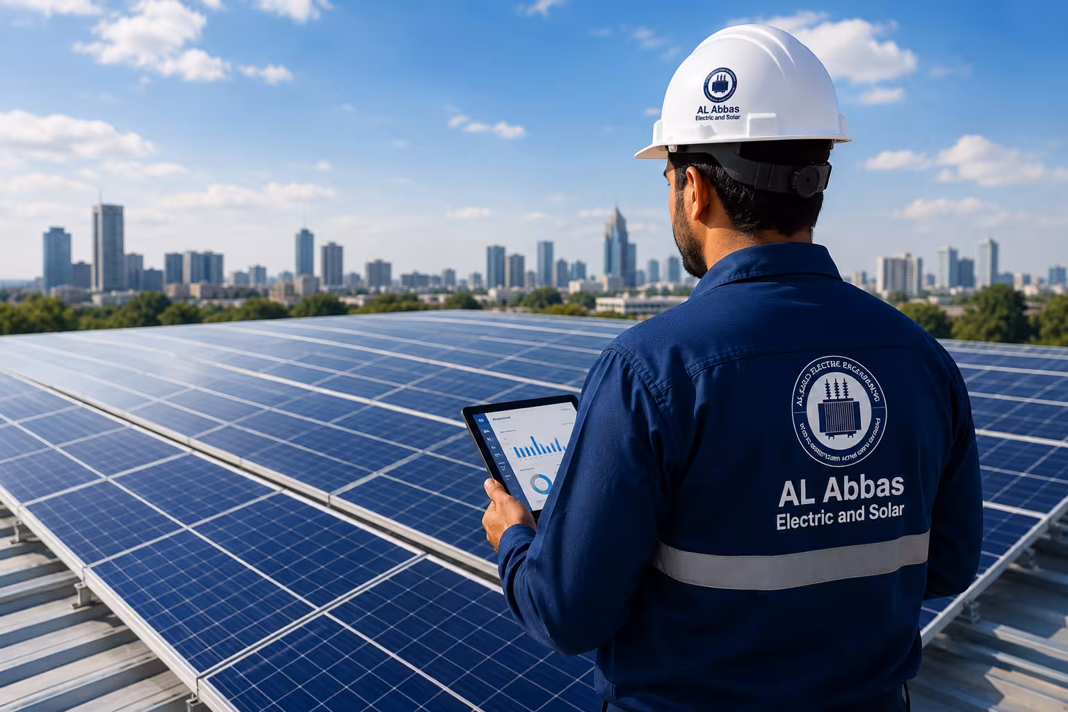 Al-Abbas Senior Solar Engineer inspecting solar farm