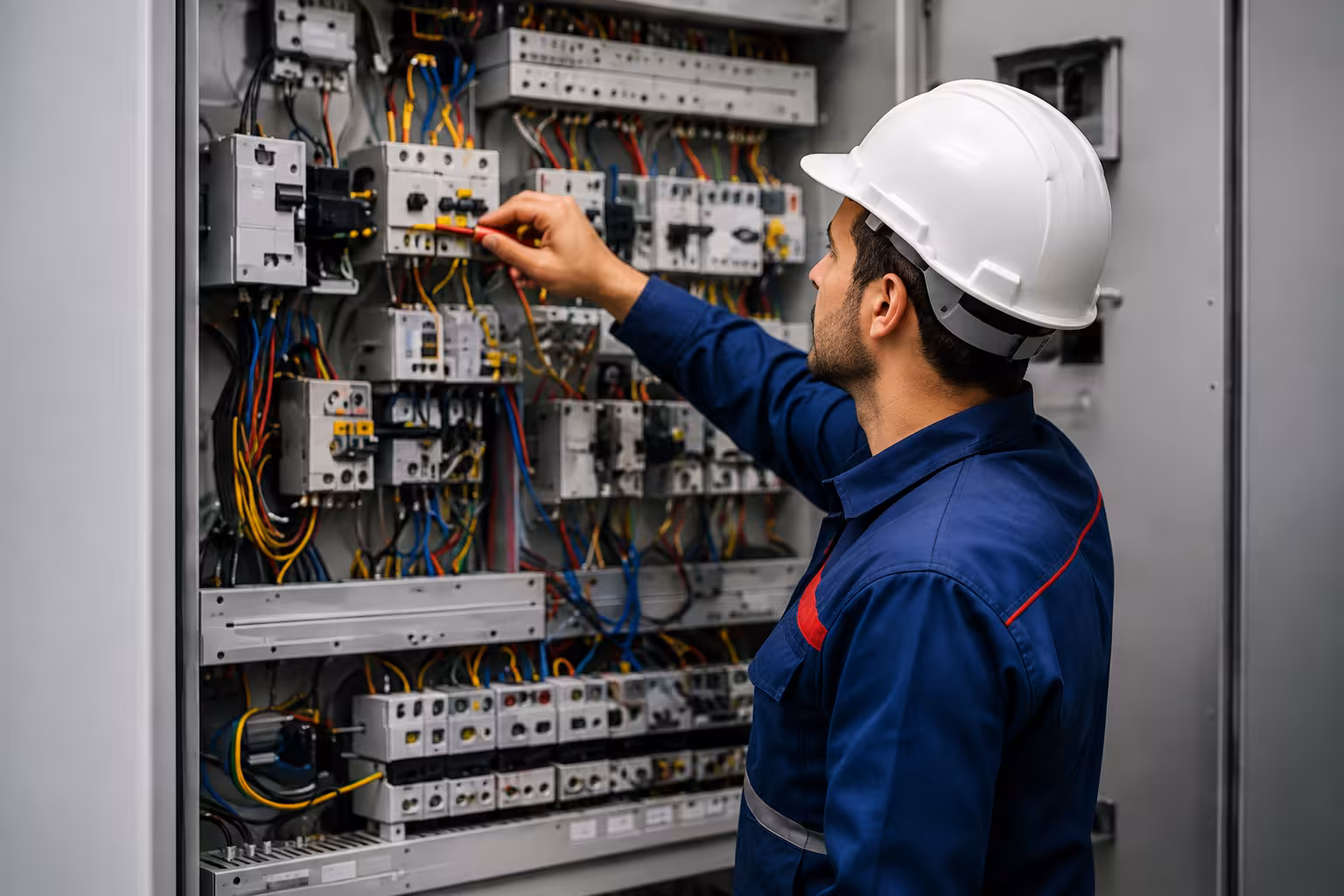 Al-Abbas electrical engineer working on distribution board