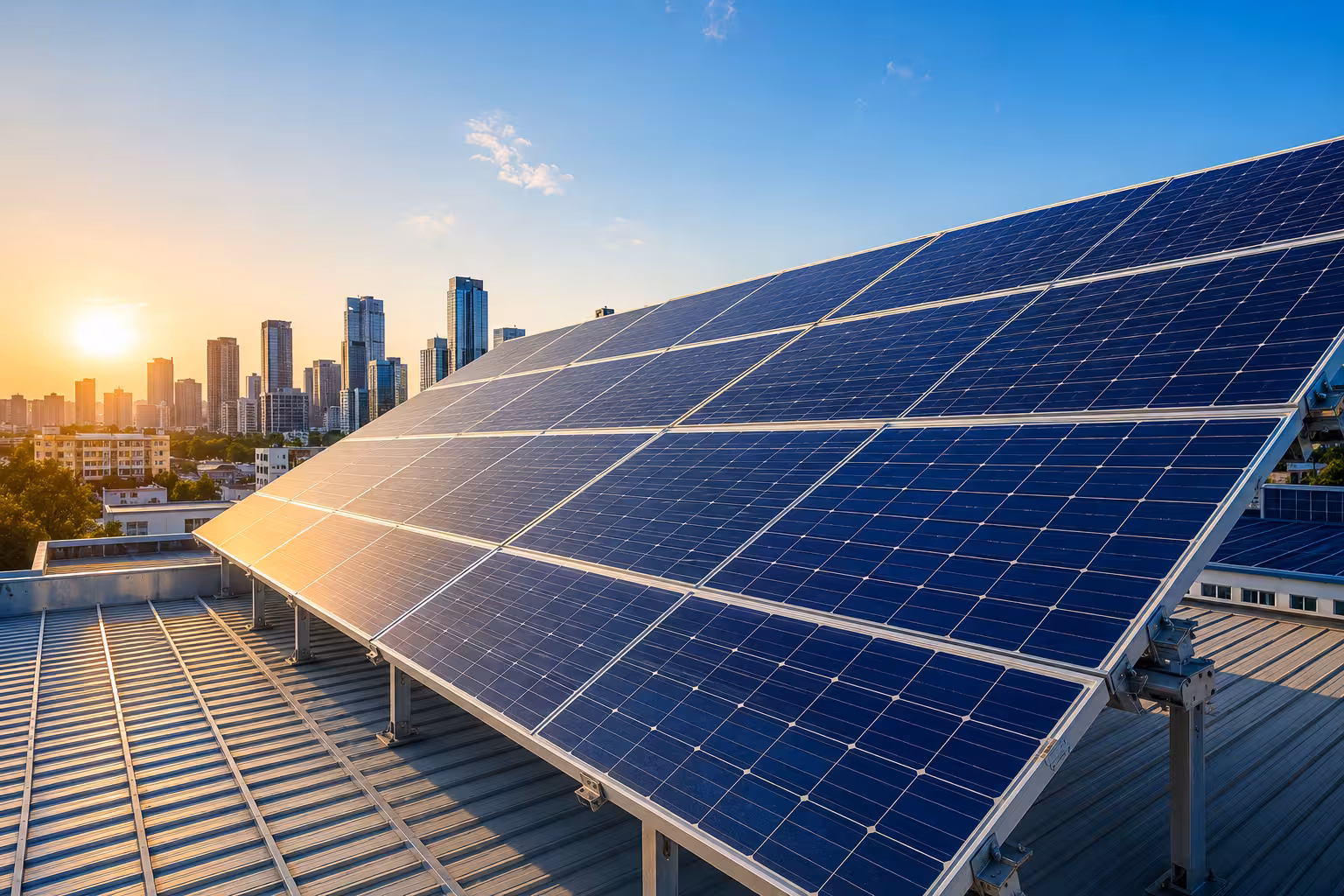 Solar panel system installation in sunlight