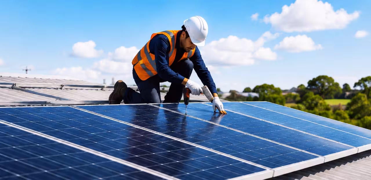 Al-Abbas solar technician installing solar panels on rooftop